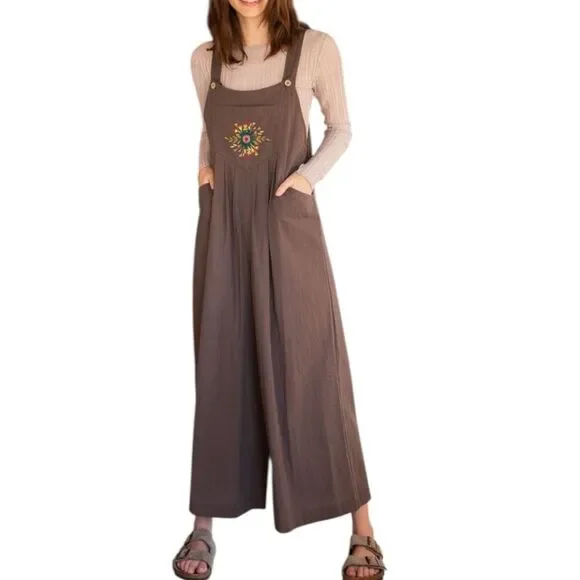 Natural Life Wide Leg Carrington Embroidered Detail Jumpsuit Overalls - Picture 8 of 11